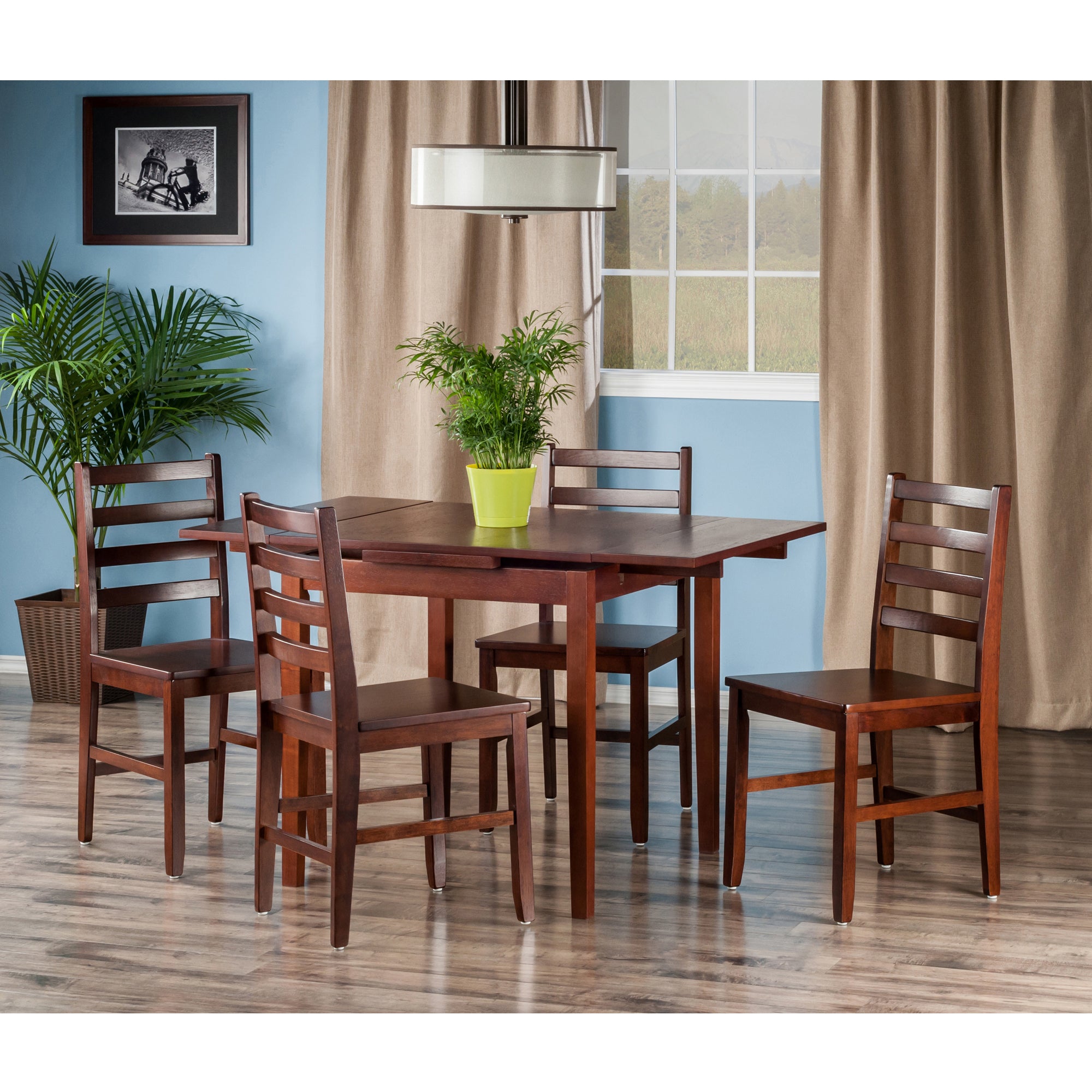 Pulman 5-Pc Extendable Table with Ladder-back Chairs, in Walnut