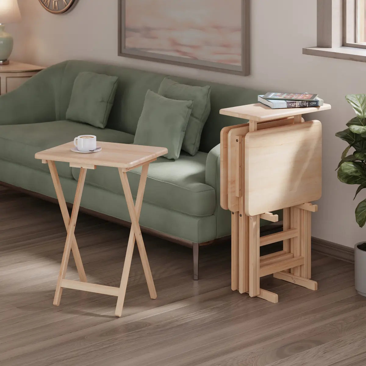 Riley 5-Pc Set Snack Table, Natural Finish
