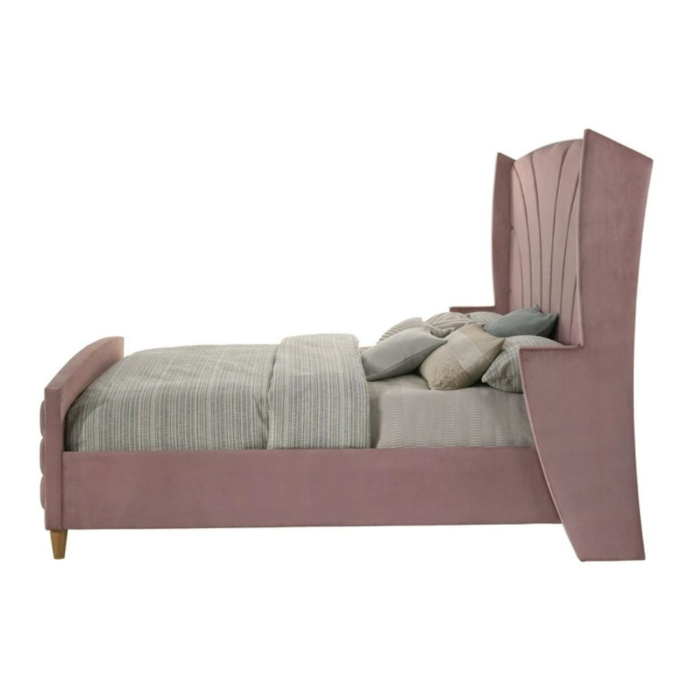 Salonia Eastern King Bed, Pink Velvet