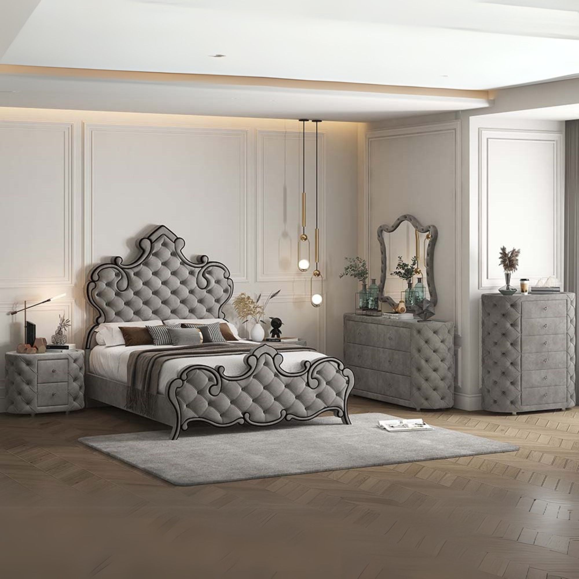 Perine Queen Bed, Gray Velvet