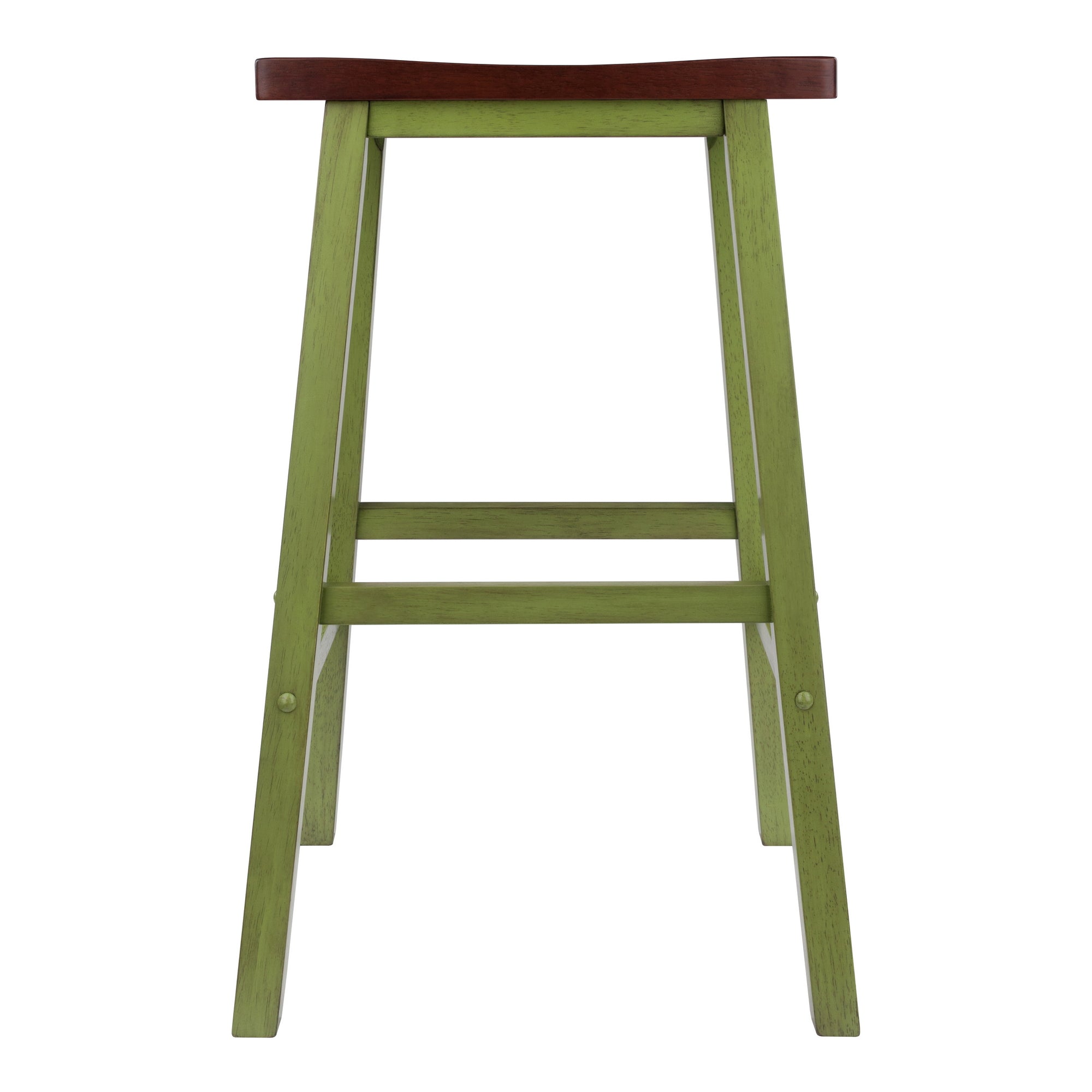 Satori Saddle Seat Bar Stool, Rustic Green and Walnut