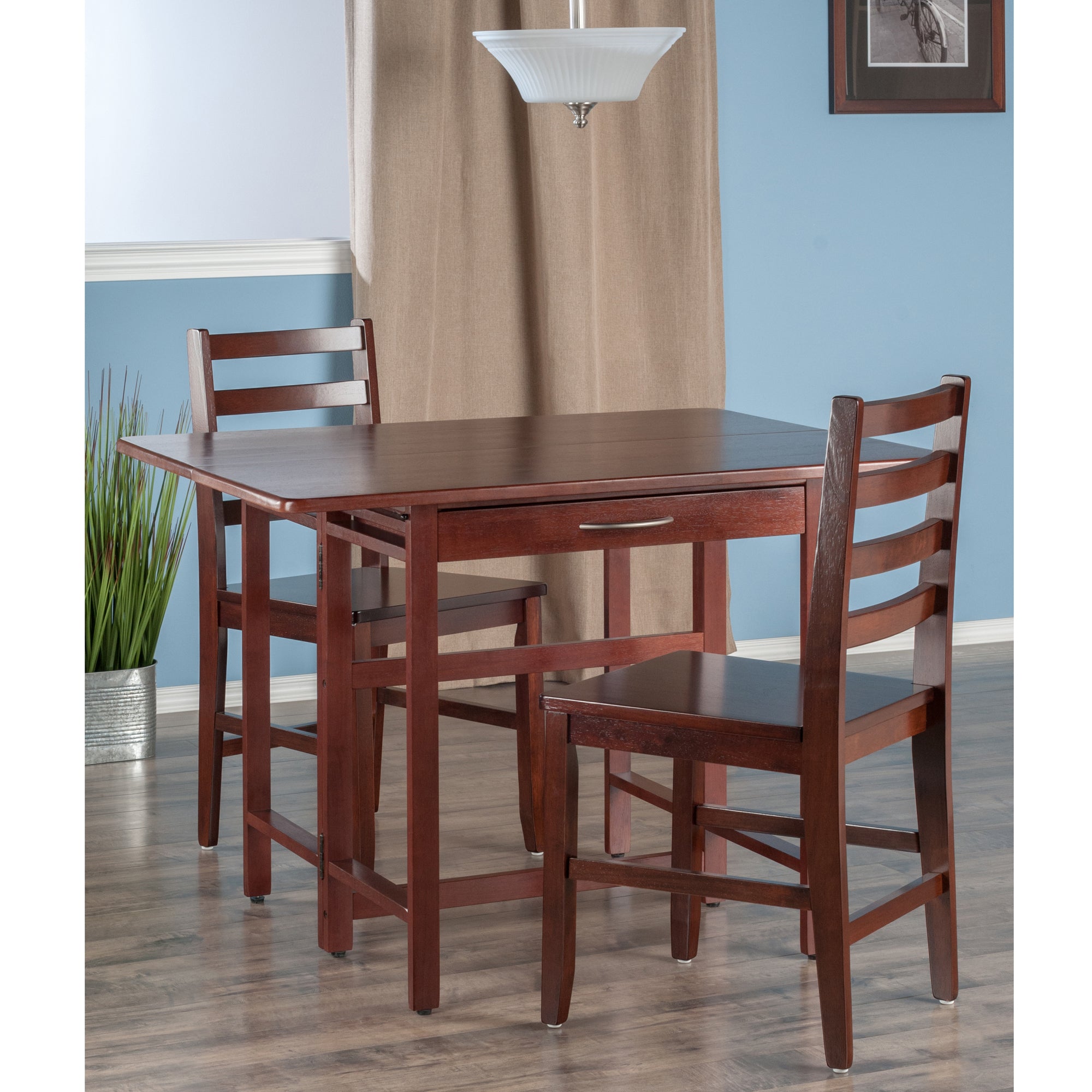 Taylor 3-Pc Drop Leaf Table with Ladder-back Chairs, in Walnut