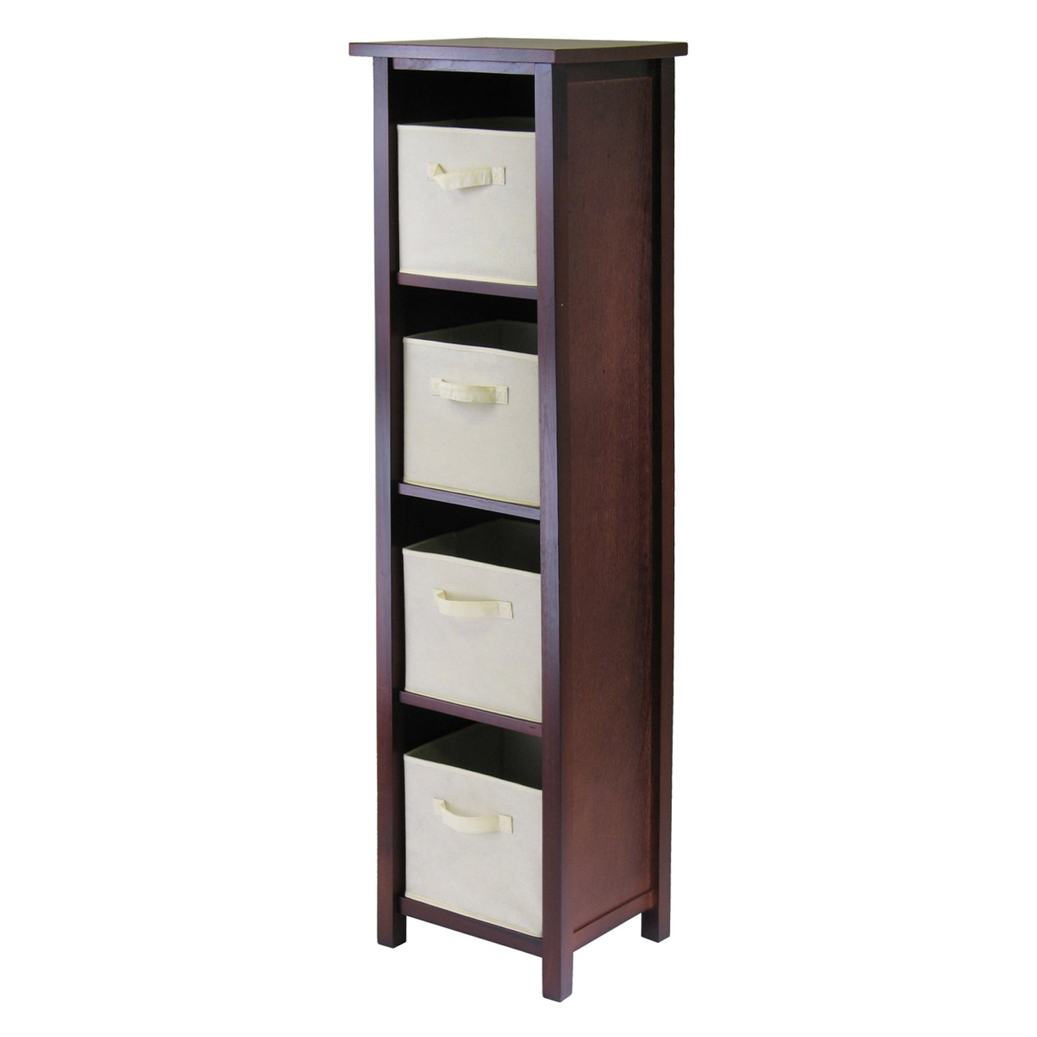 Verona 5-Pc Storage Shelf with 4 Foldable Fabric Baskets, Walnut and Beige