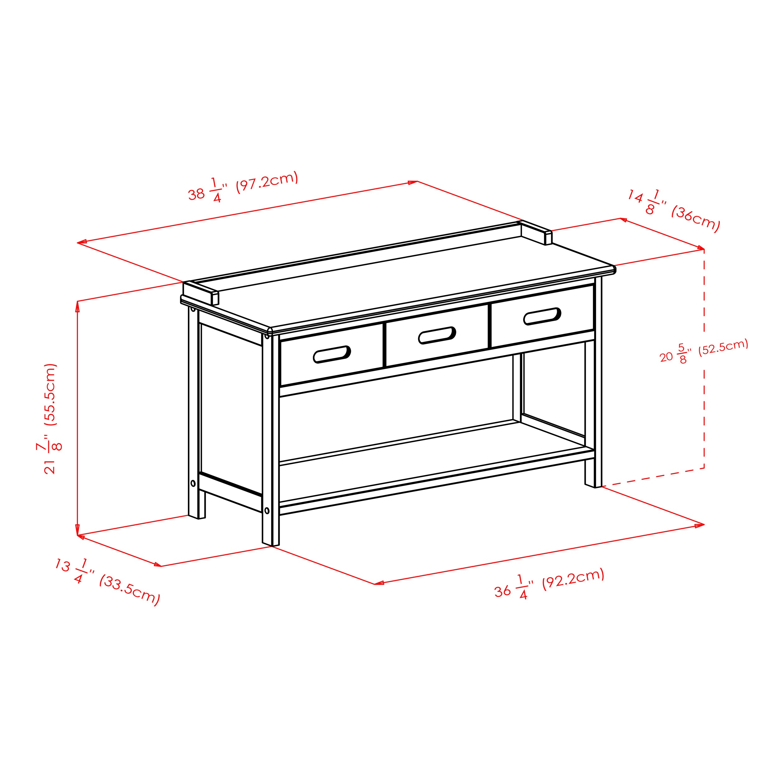 Adriana 3-Drawer Bench with Storage, Walnut