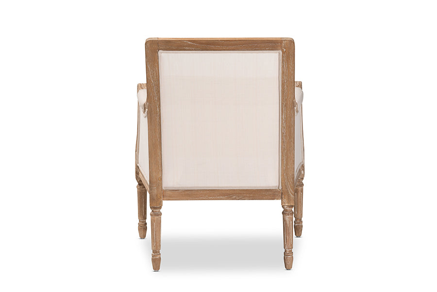 Chavanon Wood & Light Beige Linen Traditional French Accent Chair