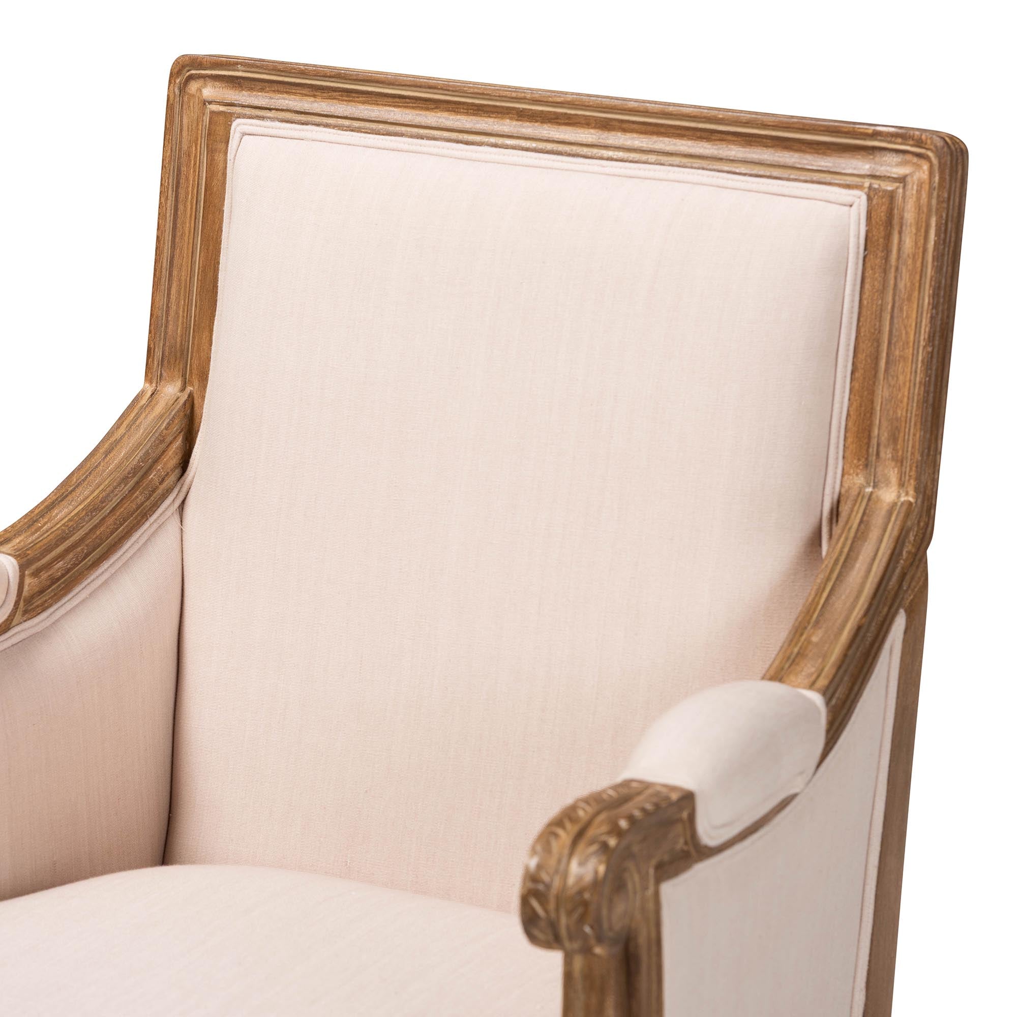 Chavanon Wood & Light Beige Linen Traditional French Accent Chair