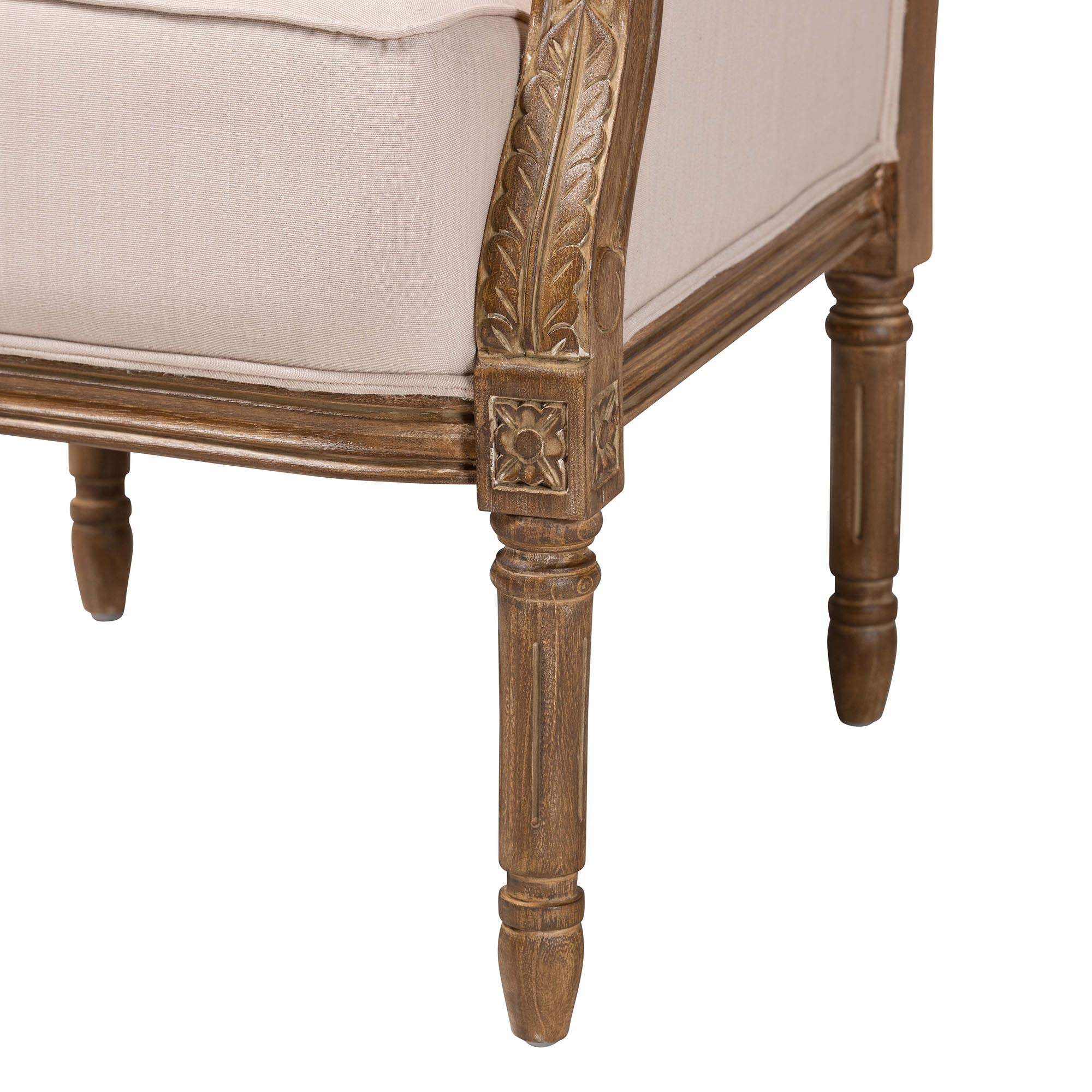 Chavanon Wood & Light Beige Linen Traditional French Accent Chair