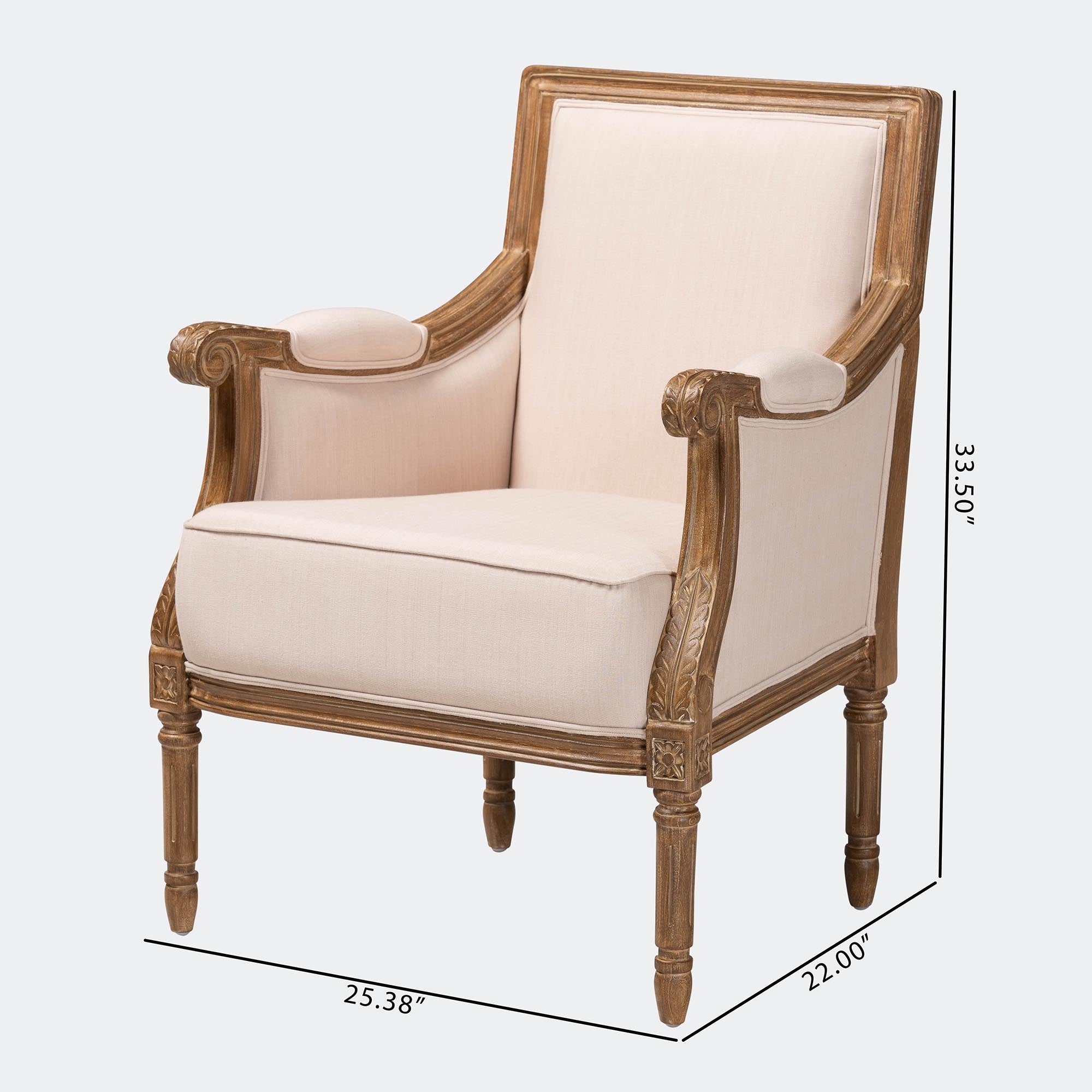 Chavanon Wood & Light Beige Linen Traditional French Accent Chair