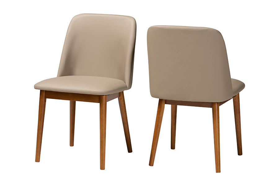 Lavin Mid-Century "Walnut" Light Brown/Beige Faux Leather Dining Chair (Set of 2)