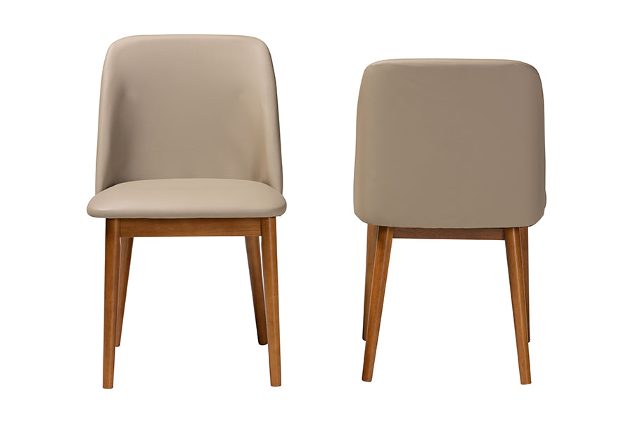 Lavin Mid-Century "Walnut" Light Brown/Beige Faux Leather Dining Chair (Set of 2)