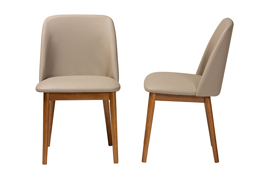 Lavin Mid-Century "Walnut" Light Brown/Beige Faux Leather Dining Chair (Set of 2)