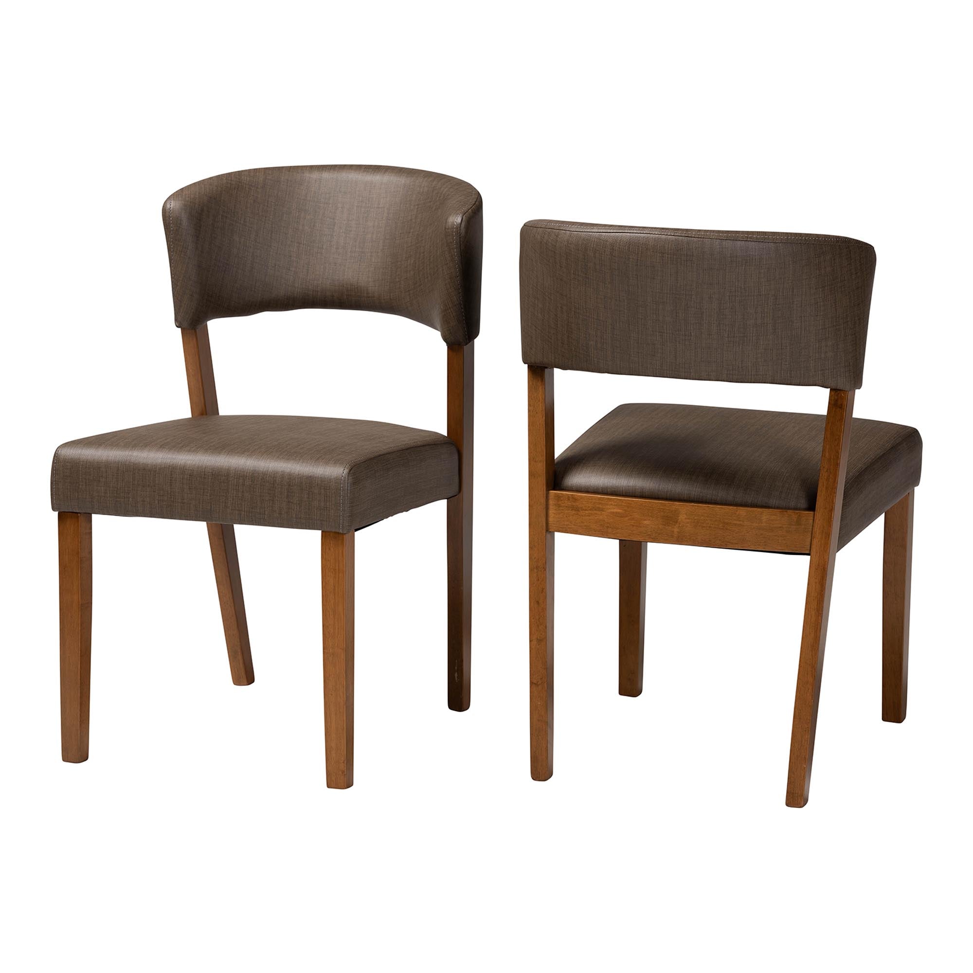 Montreal Mid-Century Dark Walnut Wood Grey Faux Leather Dining Chairs (Set of 2)