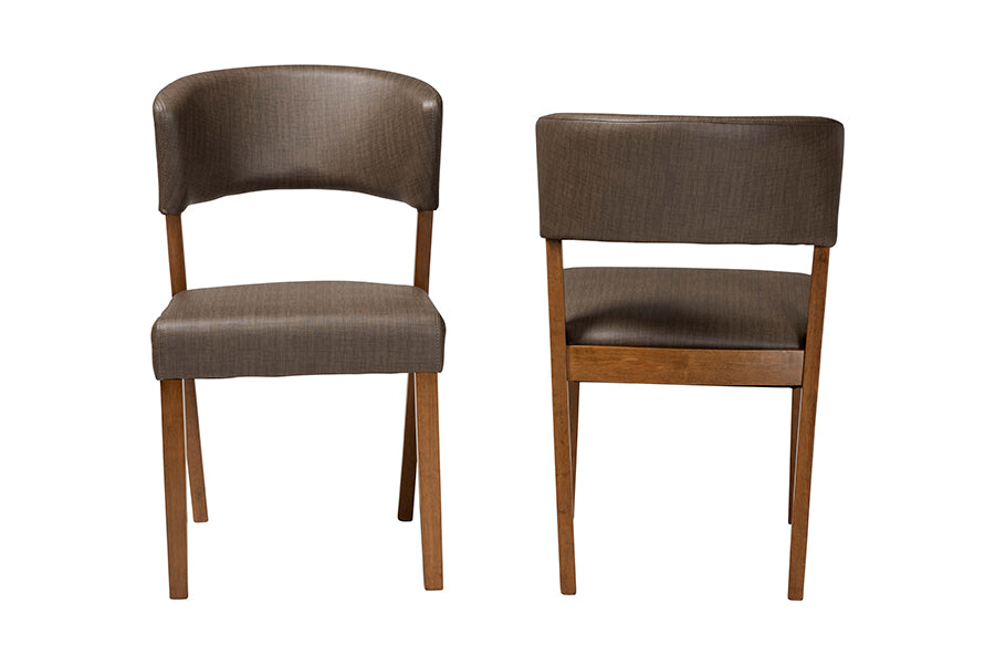 Montreal Mid-Century Dark Walnut Wood Grey Faux Leather Dining Chairs (Set of 2)