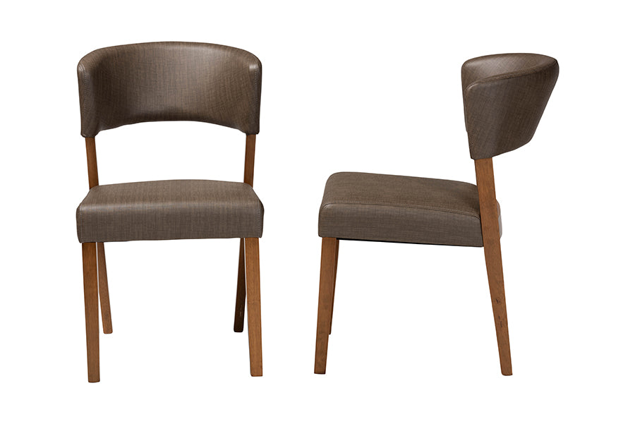 Montreal Mid-Century Dark Walnut Wood Grey Faux Leather Dining Chairs (Set of 2)