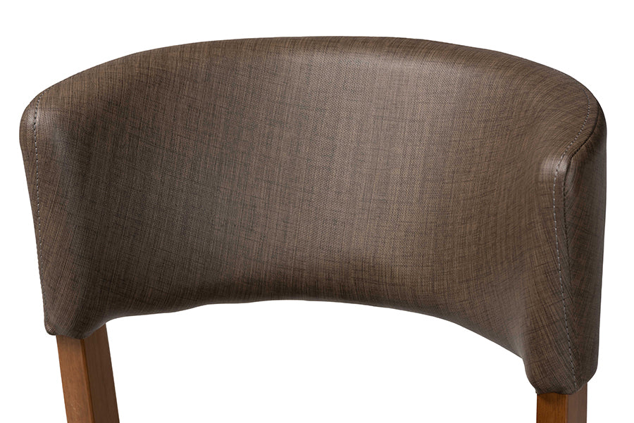 Montreal Mid-Century Dark Walnut Wood Grey Faux Leather Dining Chairs (Set of 2)
