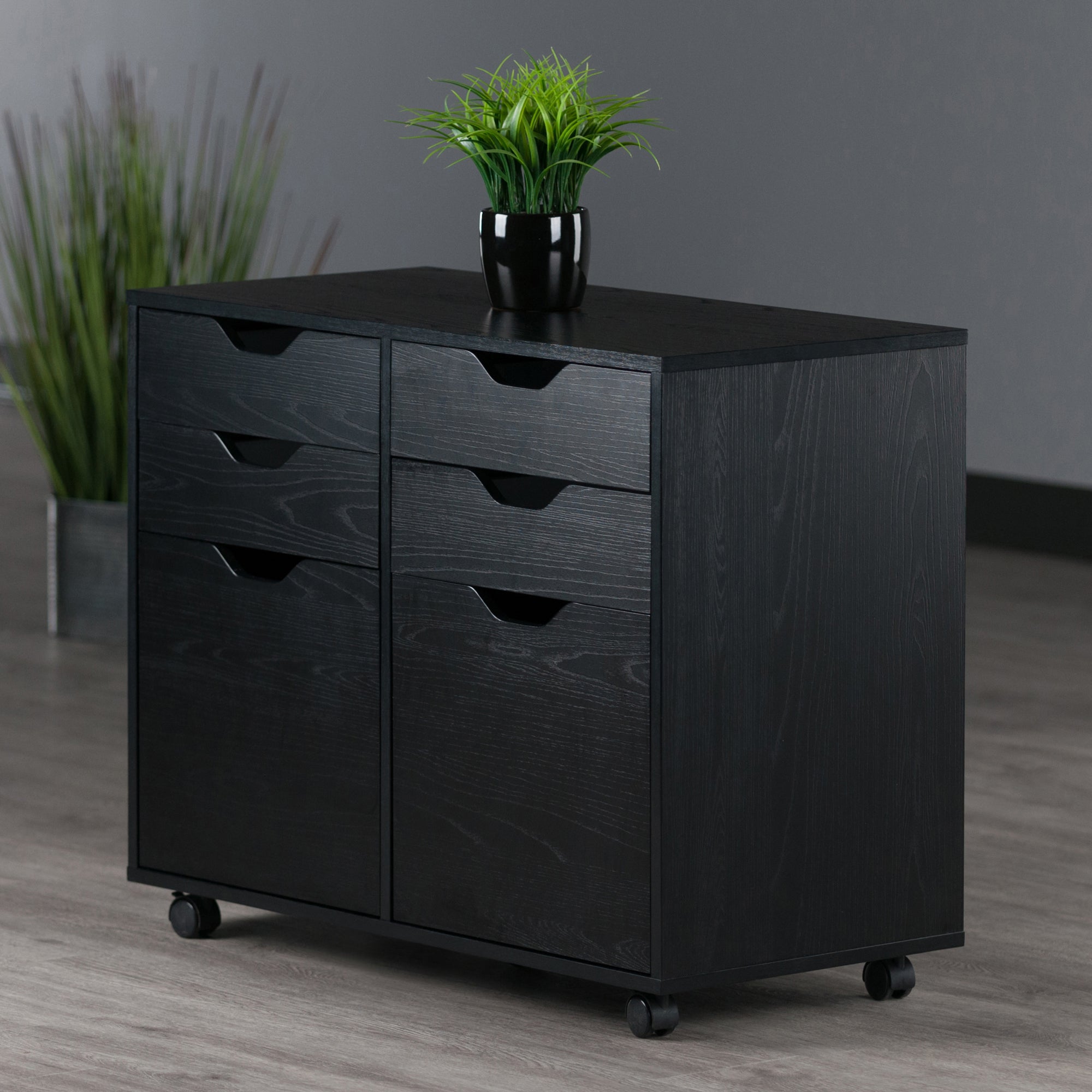 Halifax 2-Door, 4-Drawer Mobile Cabinet, Black