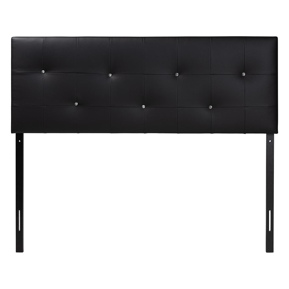 Dalini Modern and Contemporary King Black Faux Leather Headboard with Faux Crystal Buttons