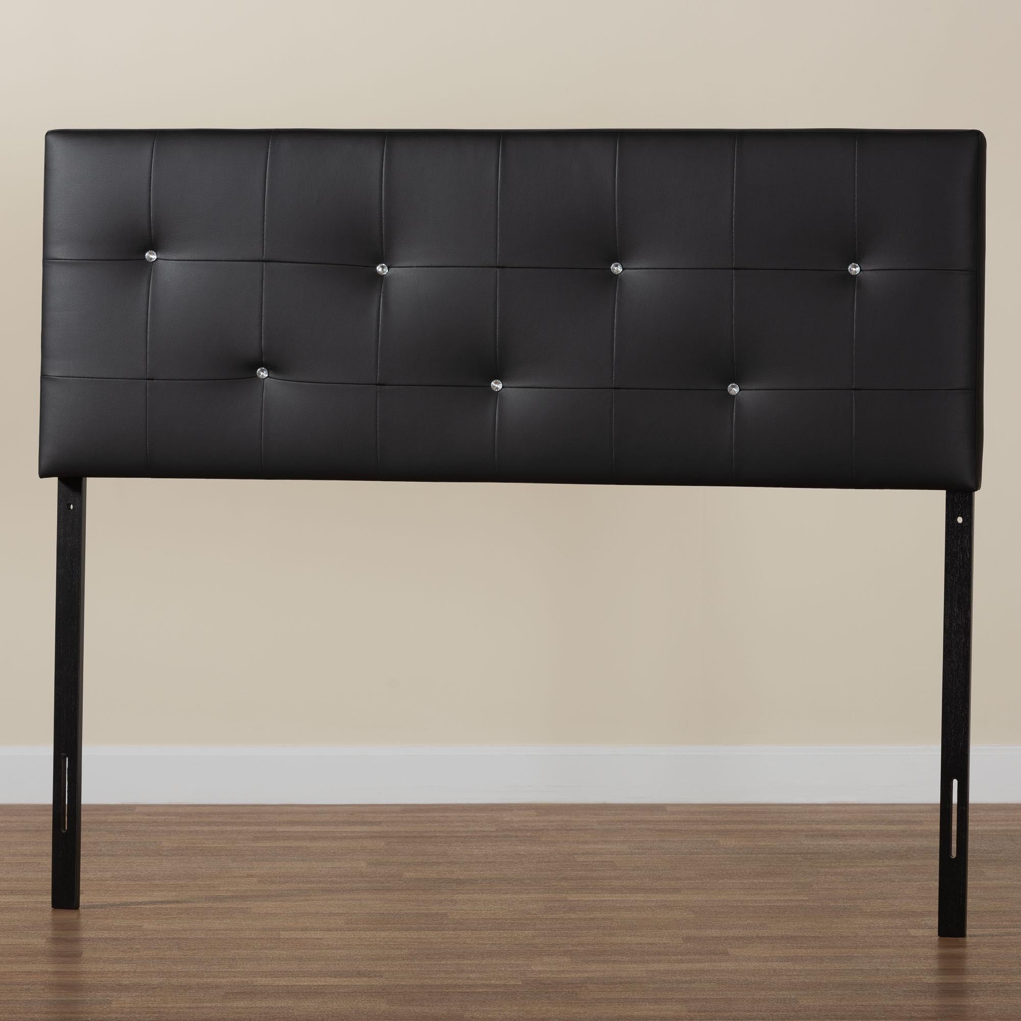 Dalini Modern and Contemporary King Black Faux Leather Headboard with Faux Crystal Buttons
