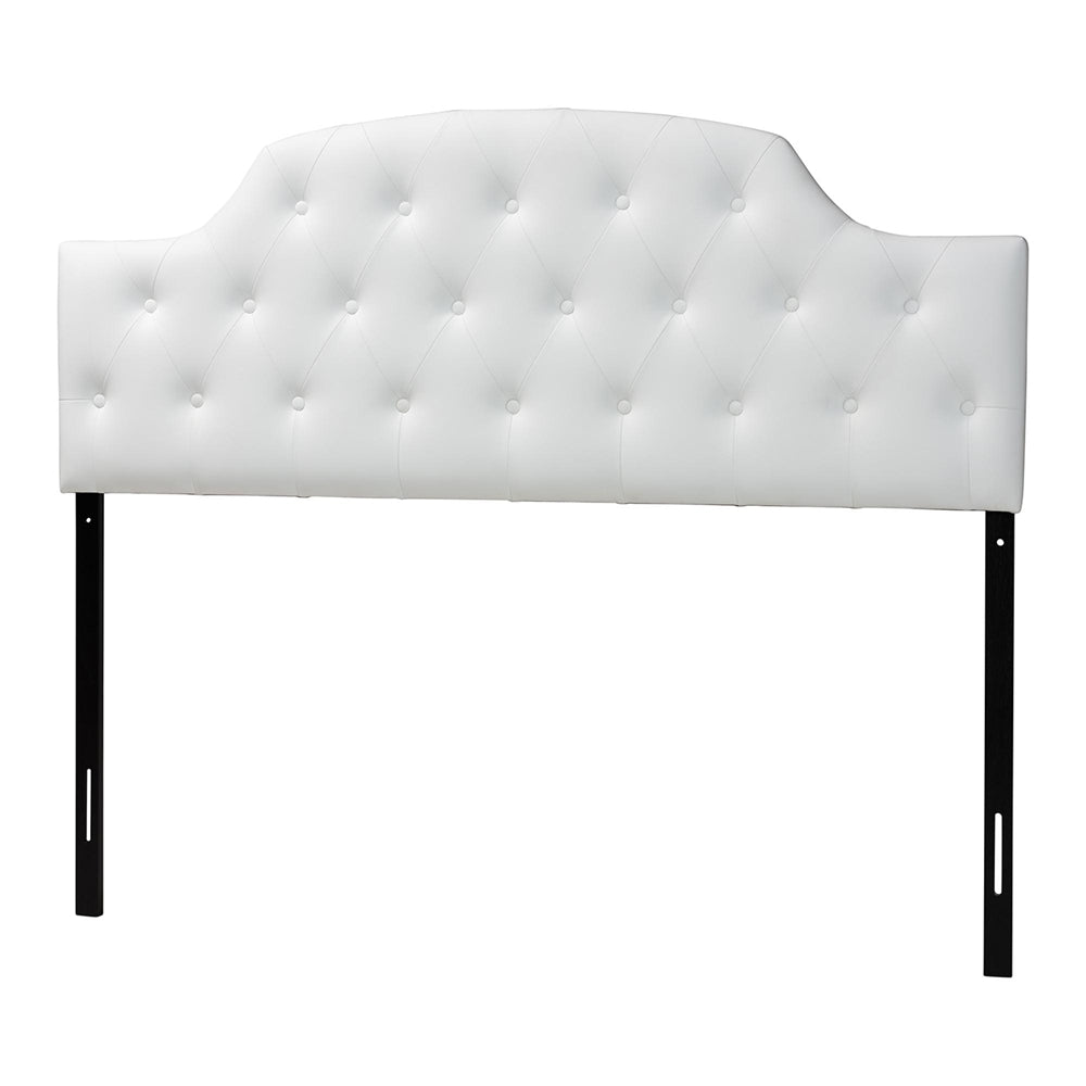 Morris Modern and Contemporary Queen Size White Faux Leather Upholstered Button-tufted Scalloped Headboard