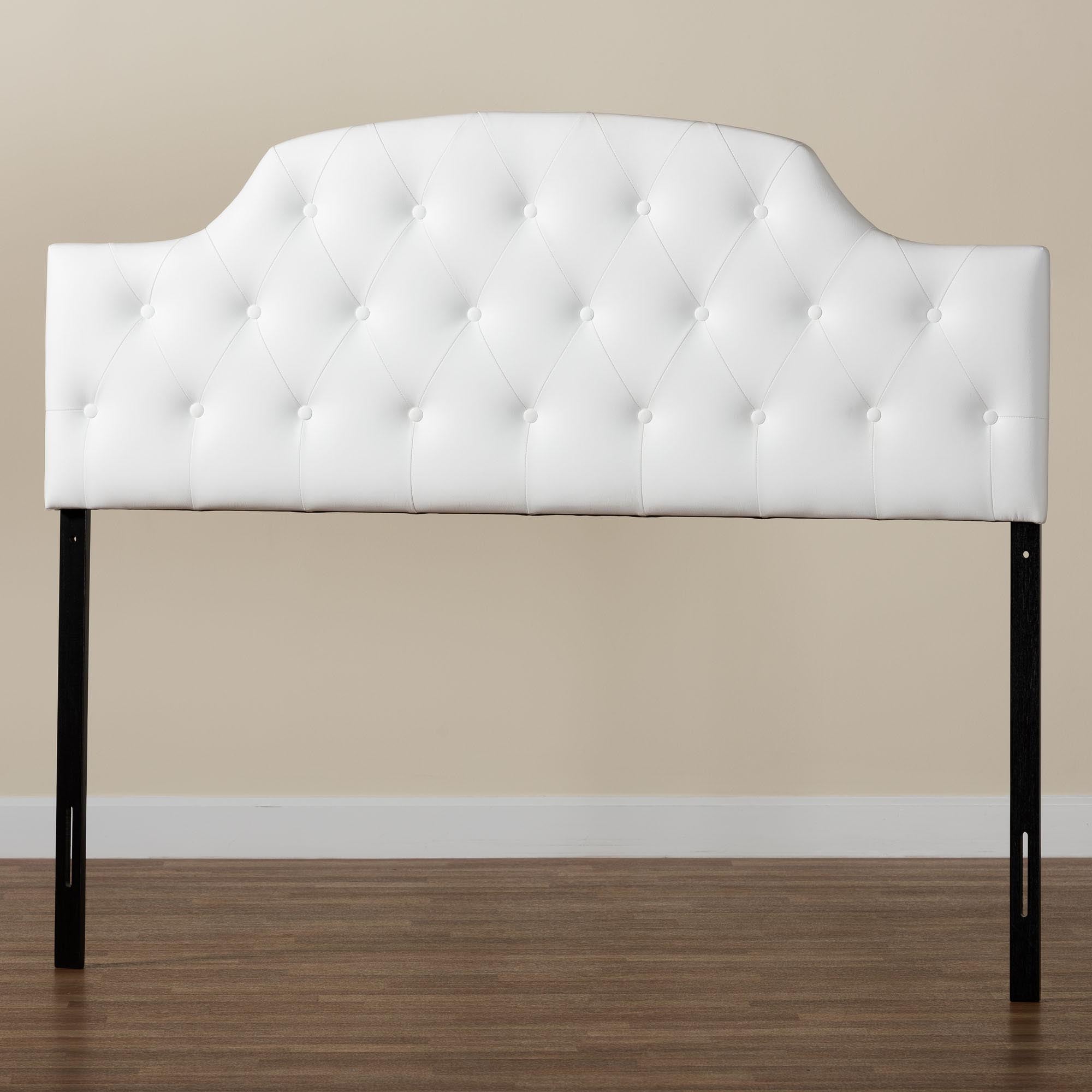 Morris Modern and Contemporary Queen Size White Faux Leather Upholstered Button-tufted Scalloped Headboard