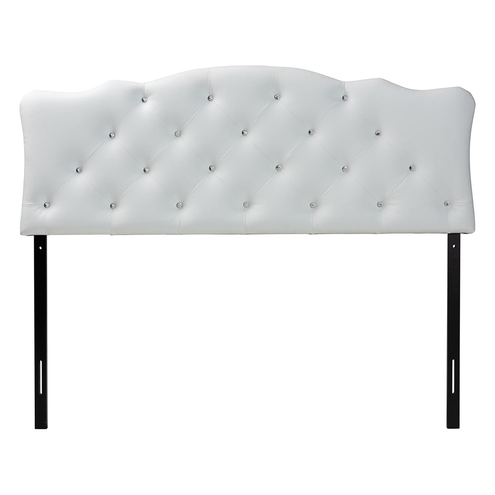 Rita Modern and Contemporary Full Size White Faux Leather Upholstered Button-tufted Scalloped Headboard