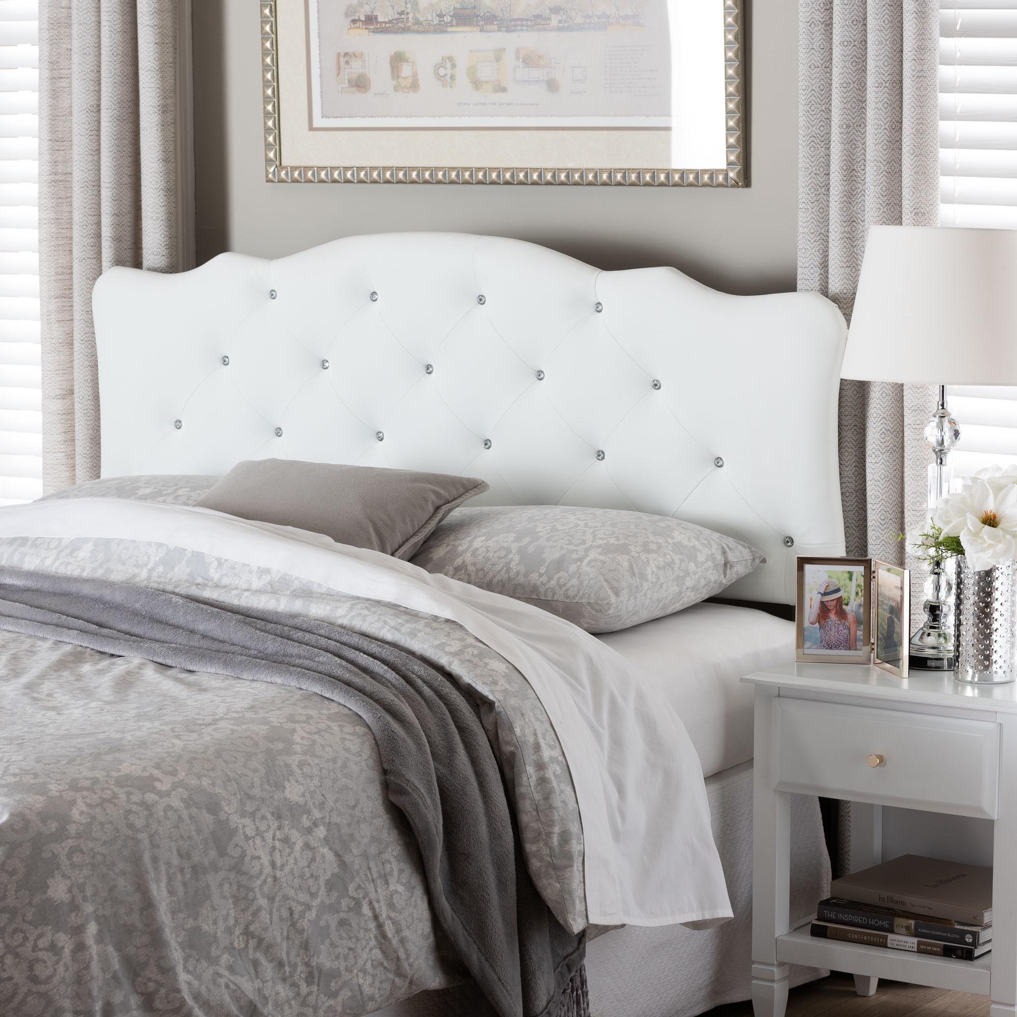 Rita Modern and Contemporary Full Size White Faux Leather Upholstered Button-tufted Scalloped Headboard