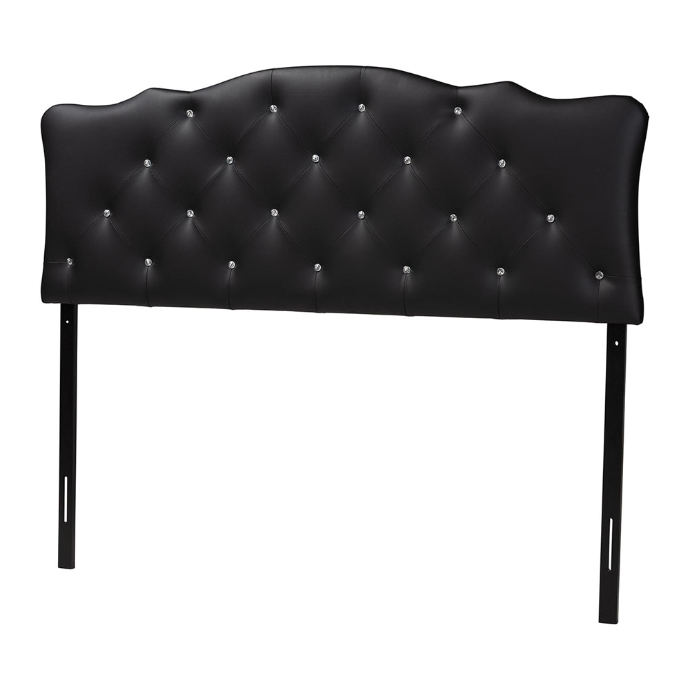 Rita Modern and Contemporary Queen Size Black Faux Leather Upholstered Button-tufted Scalloped Headboard