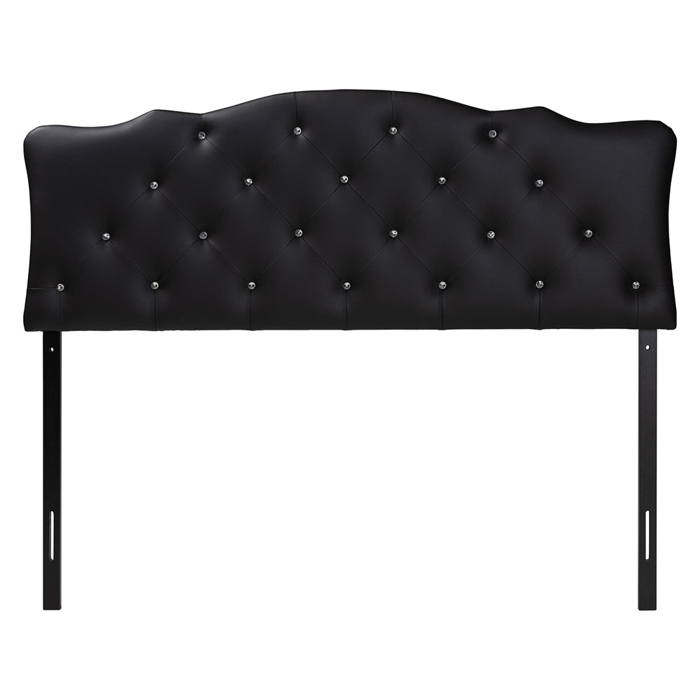 Rita Modern and Contemporary Queen Size Black Faux Leather Upholstered Button-tufted Scalloped Headboard