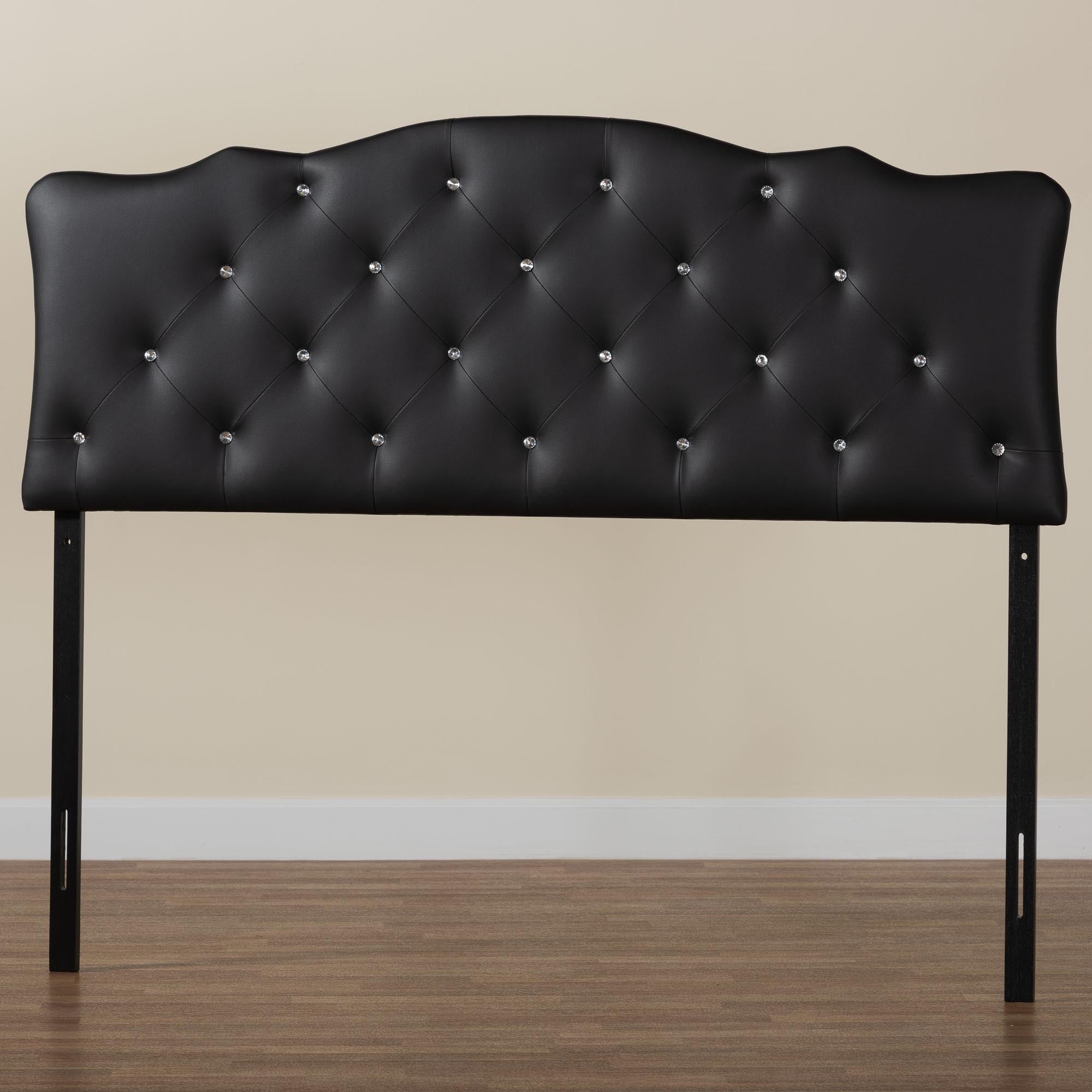 Rita Modern and Contemporary Queen Size Black Faux Leather Upholstered Button-tufted Scalloped Headboard