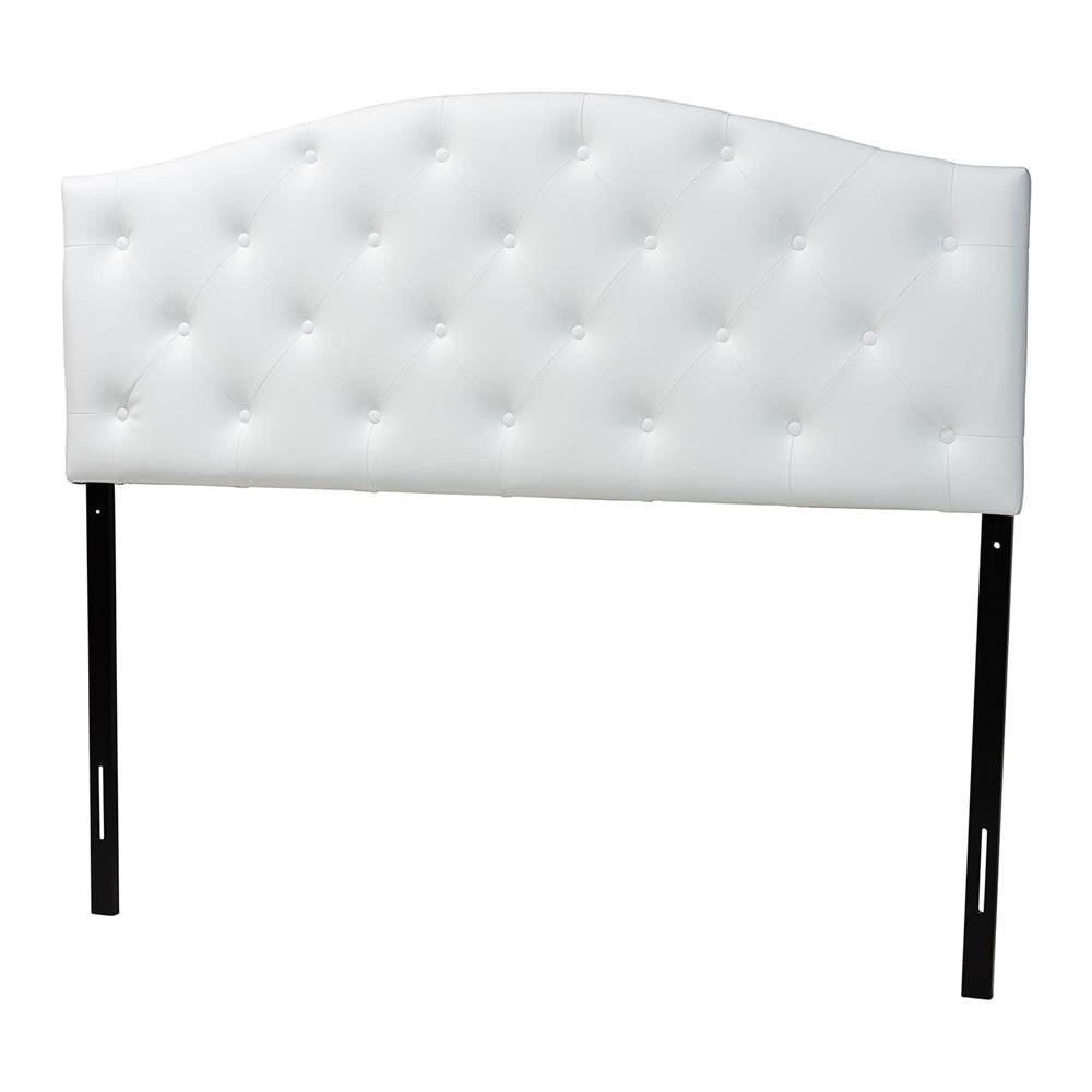 Myra Modern and Contemporary Full Size White Faux Leather Upholstered Button-tufted Scalloped Headboard