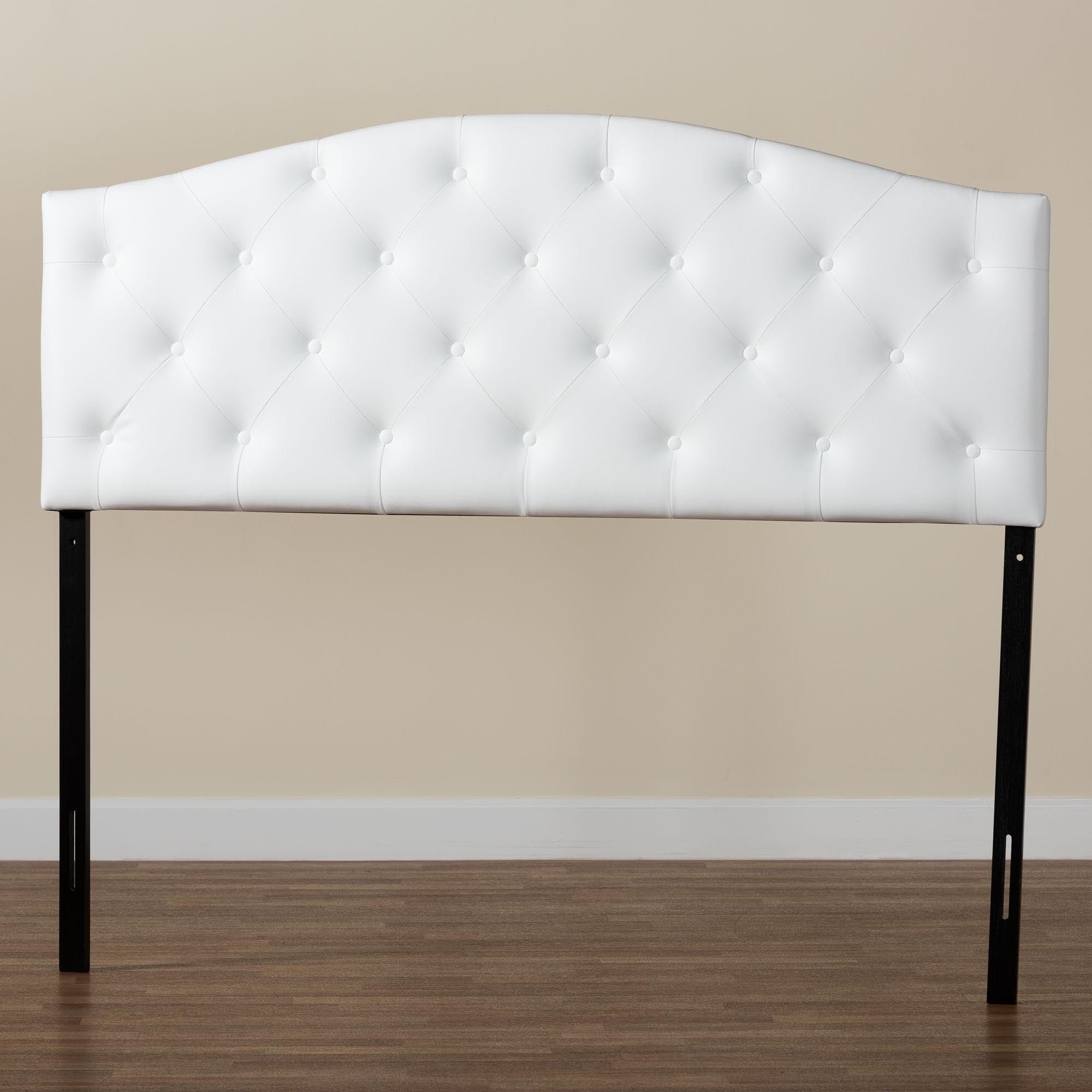 Myra Modern and Contemporary Full Size White Faux Leather Upholstered Button-tufted Scalloped Headboard