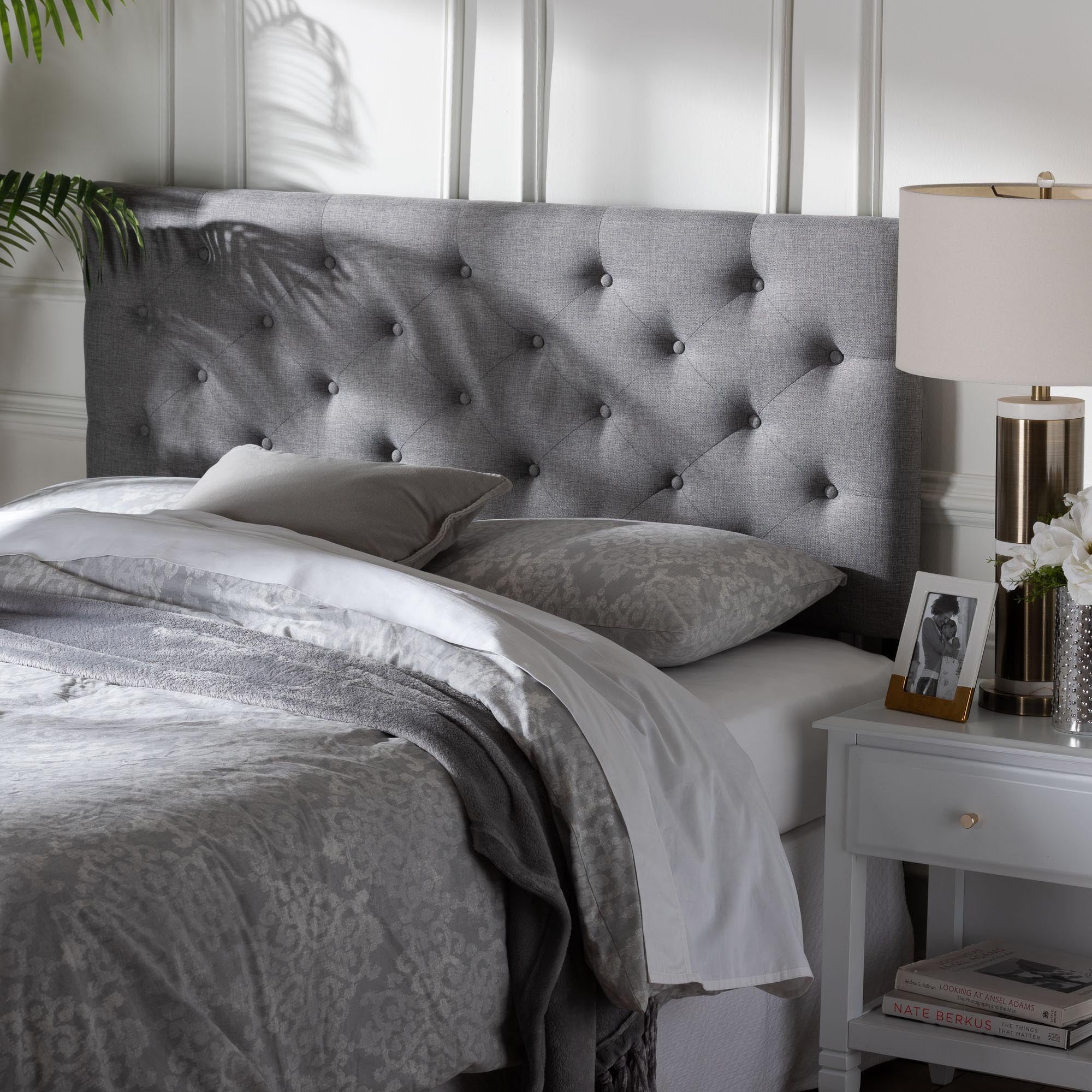 Viviana Modern and Contemporary Grey Fabric Upholstered Button-tufted Queen Size Headboard