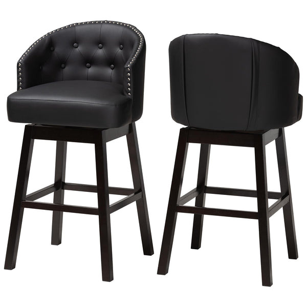 Avril Modern and Contemporary Black Faux Leather Tufted Swivel Barstool with Nail heads Trim (Set of 2)