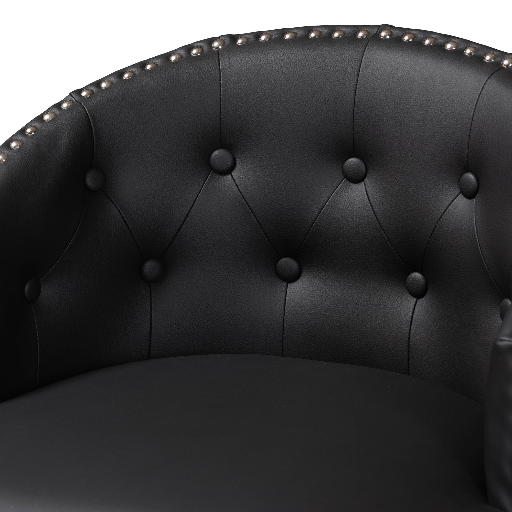 Avril Modern and Contemporary Black Faux Leather Tufted Swivel Barstool with Nail heads Trim (Set of 2)