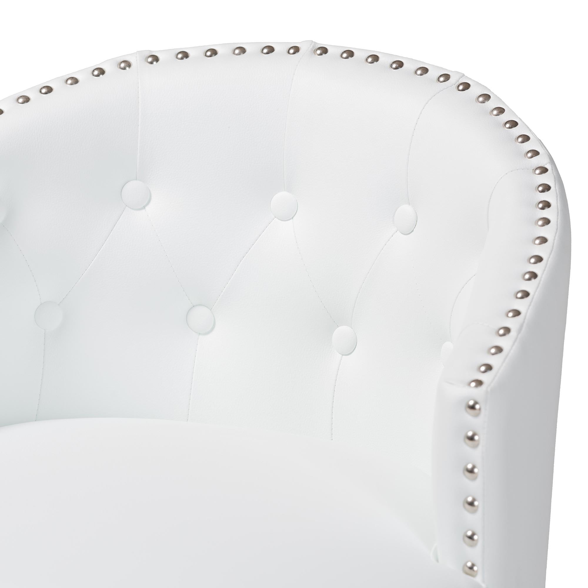 Avril Modern and Contemporary White Faux Leather Tufted 2-Piece Swivel Barstool Set with Nail heads Trim