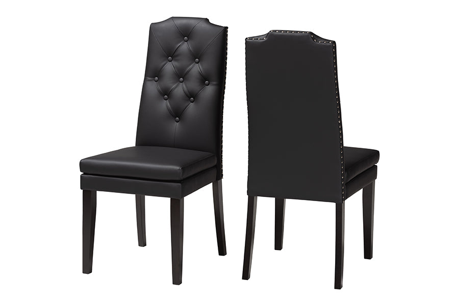 Dylin Modern and Contemporary Black Faux Leather Button-Tufted Nail heads Trim Dining Chair (Set of 2)