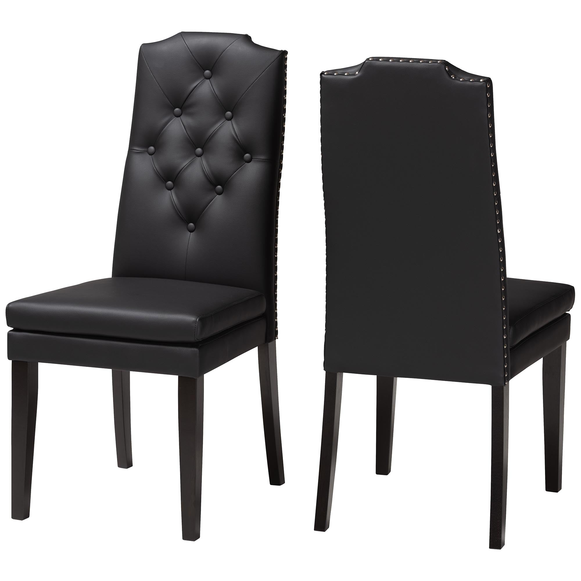 Dylin Modern and Contemporary Black Faux Leather Button-Tufted Nail heads Trim Dining Chair (Set of 2)
