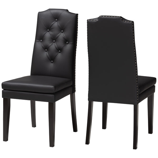 Dylin Modern and Contemporary Black Faux Leather Button-Tufted Nail heads Trim Dining Chair (Set of 2)