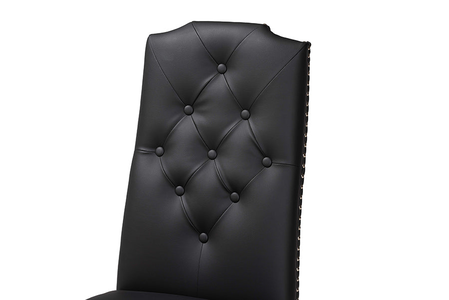 Dylin Modern and Contemporary Black Faux Leather Button-Tufted Nail heads Trim Dining Chair (Set of 2)