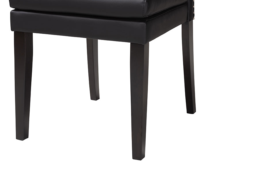 Dylin Modern and Contemporary Black Faux Leather Button-Tufted Nail heads Trim Dining Chair (Set of 2)