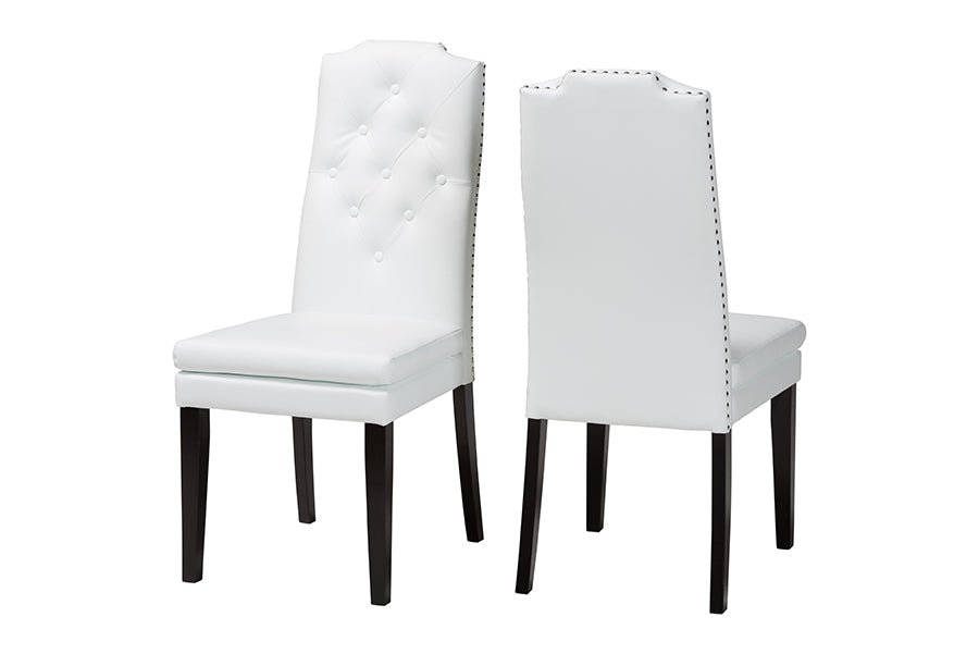 Dylin Modern and Contemporary White Faux Leather Button-Tufted Nail heads Trim Dining Chair (Set of 2)