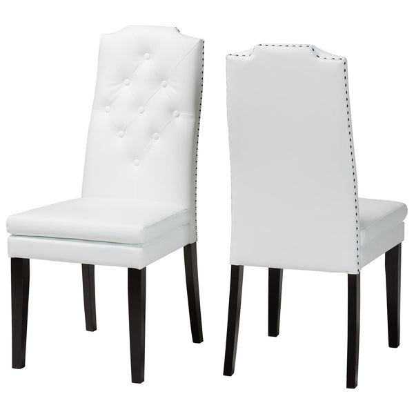 Dylin Modern and Contemporary White Faux Leather Button-Tufted Nail heads Trim Dining Chair (Set of 2)