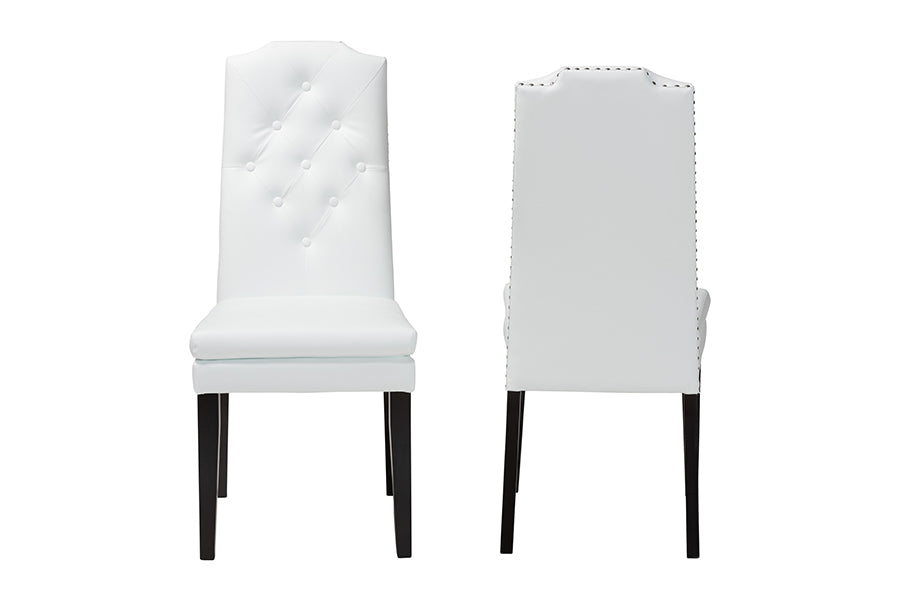 Dylin Modern and Contemporary White Faux Leather Button-Tufted Nail heads Trim Dining Chair (Set of 2)