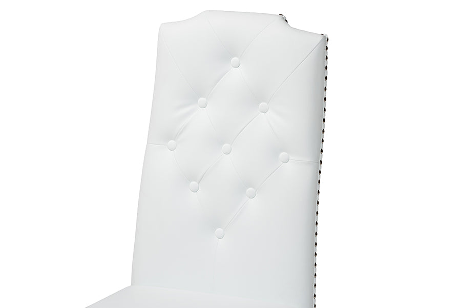 Dylin Modern and Contemporary White Faux Leather Button-Tufted Nail heads Trim Dining Chair (Set of 2)