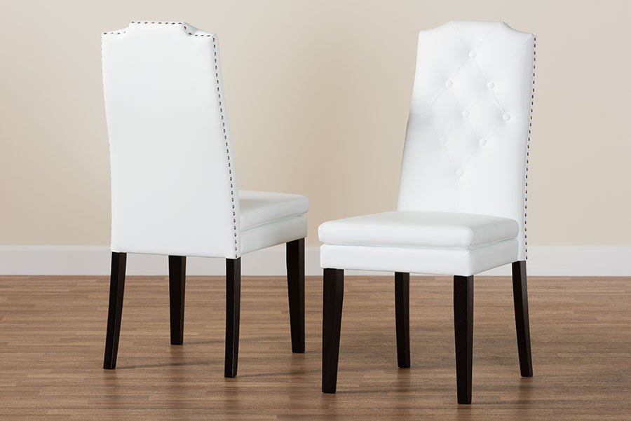 Dylin Modern and Contemporary White Faux Leather Button-Tufted Nail heads Trim Dining Chair (Set of 2)