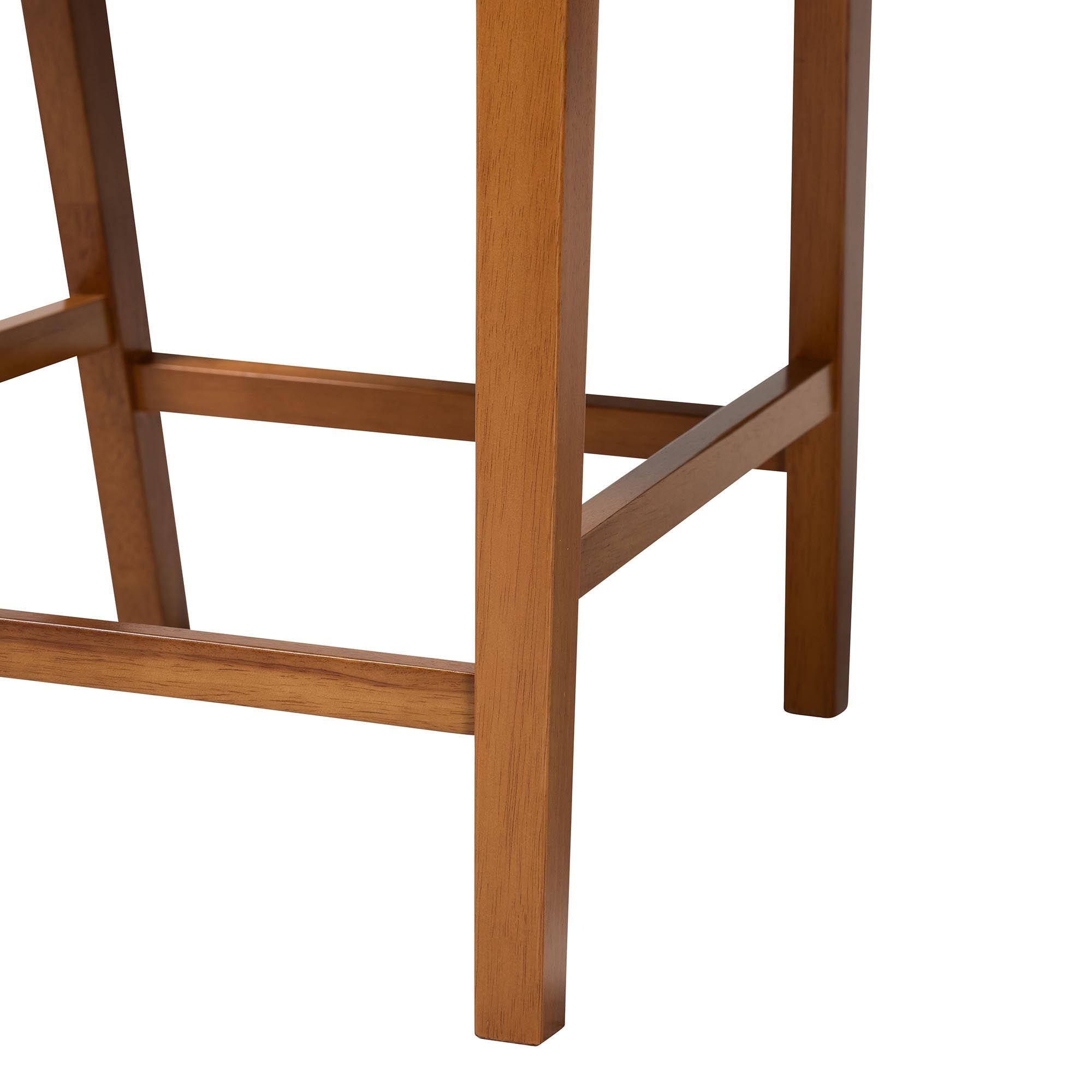Olivia Mid-Century Modern Scandinavian Style Dark Walnut Wood Beige Faux Leather Pub Stool (Set of 2)