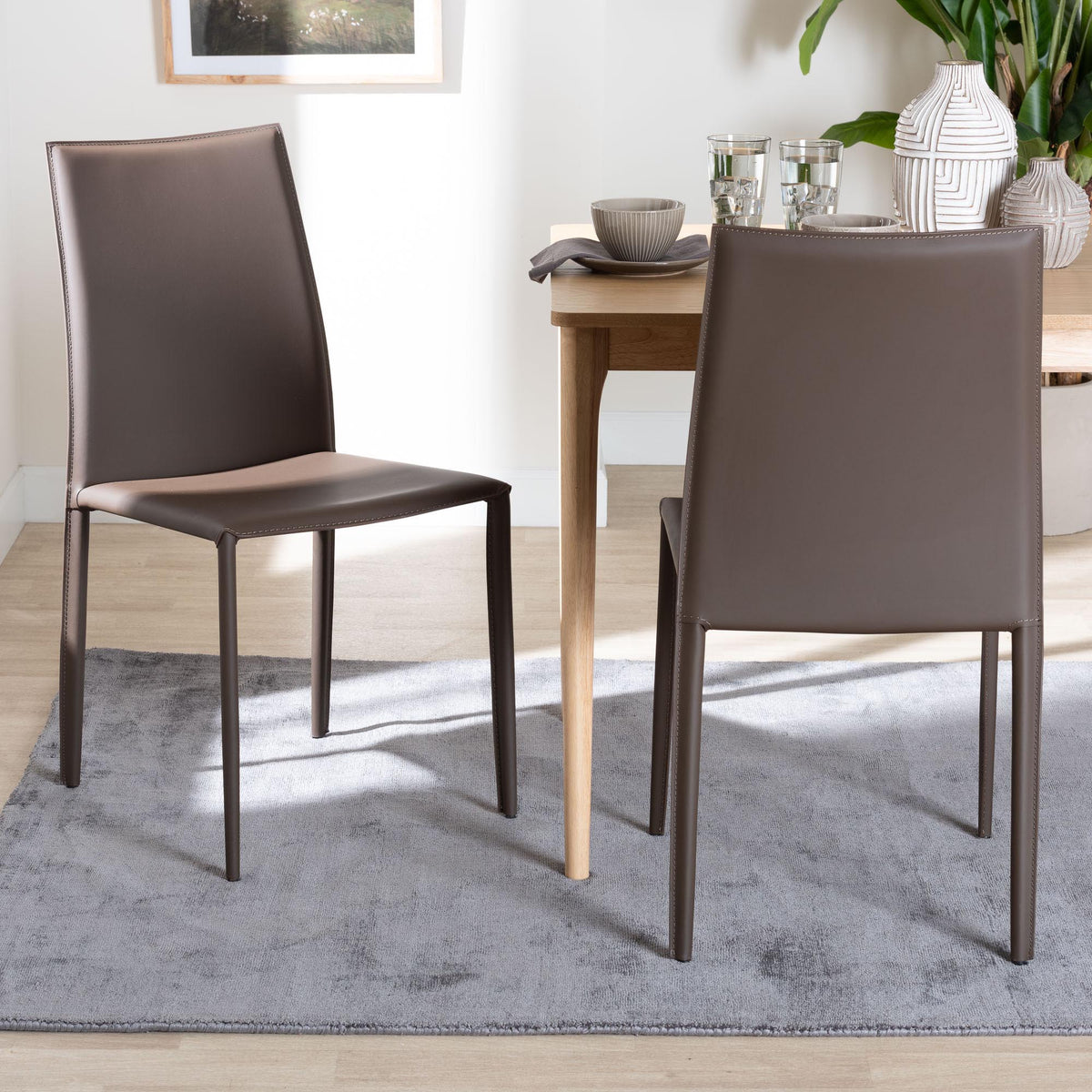 Rockford Modern and Contemporary Taupe Bonded Leather Upholstered Dining Chair (Set of 2)