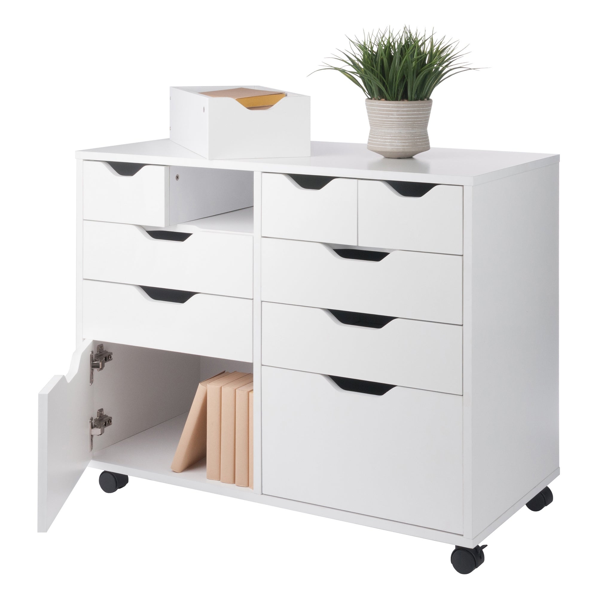 Halifax Bins & Drawers Multi-Storage Wide Mobile Cabinet, White