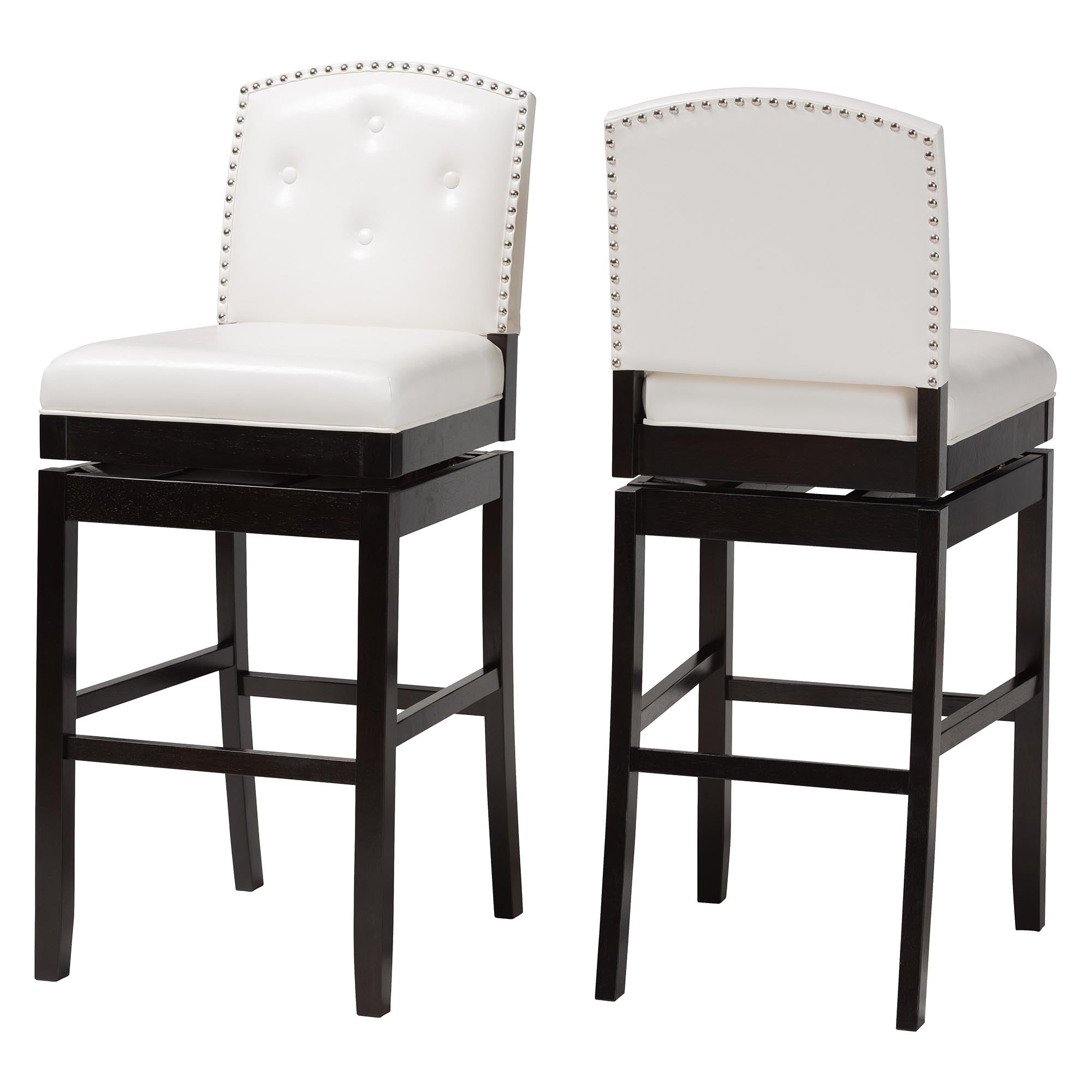 Baxton Studio Ginaro Modern and Contemporary White Faux Leather Button-tufted Upholstered Swivel Bar Stool (Set of 2)