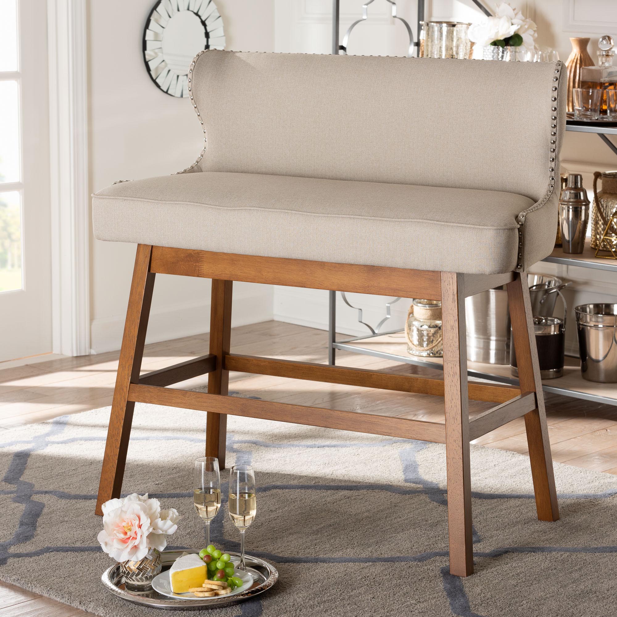 Gradisca Modern and Contemporary Light Beige Fabric Button-tufted Upholstered Bar Bench Banquette